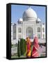 Women in Colourful Saris at the Taj Mahal, UNESCO World Heritage Site, Agra, Uttar Pradesh State, I-Gavin Hellier-Framed Stretched Canvas