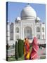Women in Colourful Saris at the Taj Mahal, UNESCO World Heritage Site, Agra, Uttar Pradesh State, I-Gavin Hellier-Stretched Canvas