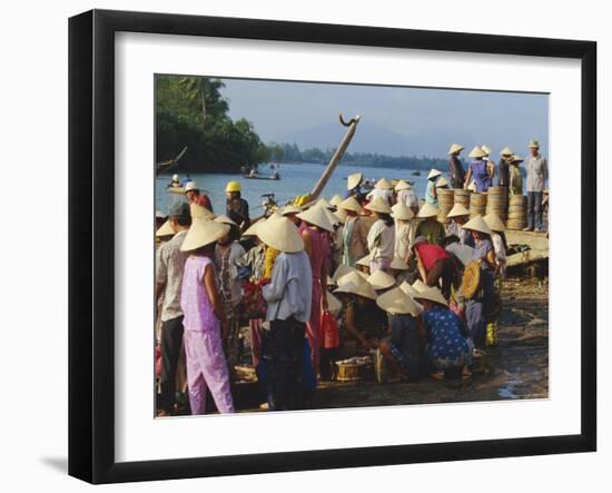 Women in Conical Hats at the Fish Market by the Thu Bon River in Hoi An, Indochina-Robert Francis-Framed Photographic Print