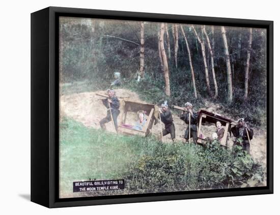 Women in Palanquins Visiting the Mayasan (Moon Temple), Kobe, Japan-null-Framed Stretched Canvas