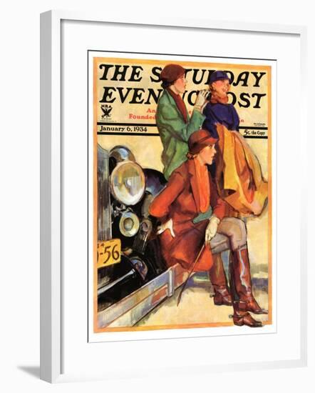 "Women in Riding Habits," Saturday Evening Post Cover, January 6, 1934-John LaGatta-Framed Giclee Print