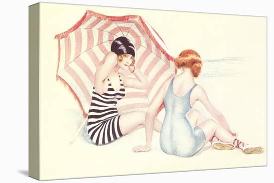 Women in Swim Suits with Umbrella-null-Stretched Canvas