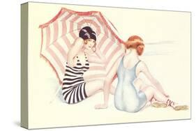 Women in Swim Suits with Umbrella-null-Stretched Canvas