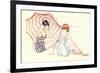 Women in Swim Suits with Umbrella-null-Framed Premium Giclee Print