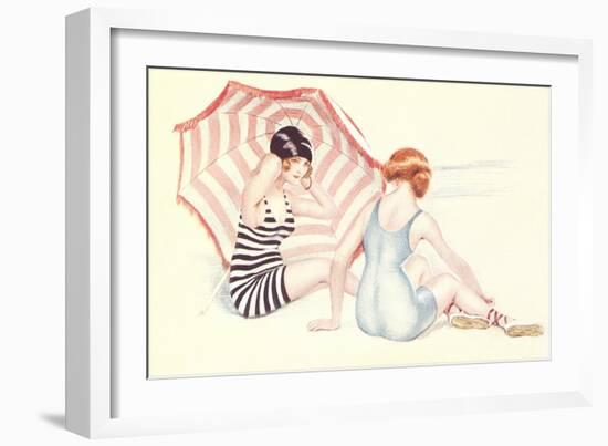 Women in Swim Suits with Umbrella-null-Framed Art Print