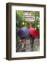 Women in traditional dress with umbrellas walking through Kyoto, Japan-Peter Adams-Framed Photographic Print