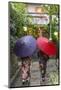 Women in traditional dress with umbrellas walking through Kyoto, Japan-Peter Adams-Mounted Photographic Print