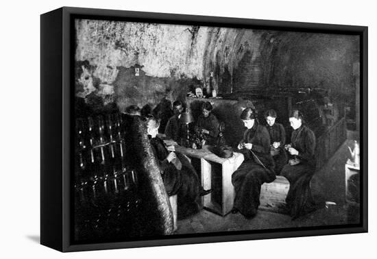 Women Knitting in a Wine-Cellar in a 'Much Bombarded' Rheims-null-Framed Stretched Canvas