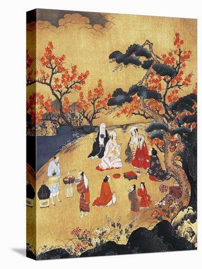 Women Looking at Maple Trees in Takao-null-Stretched Canvas