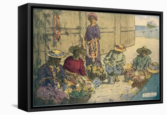 Women Making Leis, Hawaii-null-Framed Stretched Canvas