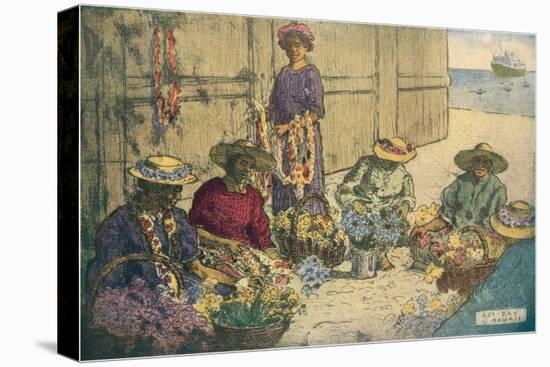 Women Making Leis, Hawaii-null-Stretched Canvas