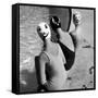 Women Modeling Bathing Caps with Faces on Them-Ralph Crane-Framed Stretched Canvas