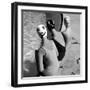 Women Modeling Bathing Caps with Faces on Them-Ralph Crane-Framed Photographic Print