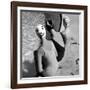 Women Modeling Bathing Caps with Faces on Them-Ralph Crane-Framed Photographic Print