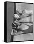 Women Modeling Bathing Caps with Faces on Them-Ralph Crane-Framed Stretched Canvas