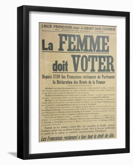 'Women Must Vote', Poster Encouraging Women to Fight for Voting Rights, 1914-French School-Framed Giclee Print