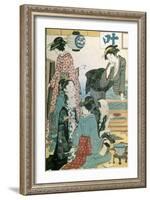 Women of the Gay Quarters, Left Hand Panel of a Diptych-Torii Kiyonaga-Framed Giclee Print