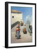 Women on a Bridge in Venice-Vincenzo Cabianca-Framed Art Print