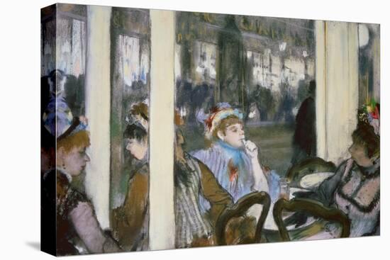 Women on a Cafe Terrace, 1877 (Pastel on Monotype)-Edgar Degas-Stretched Canvas