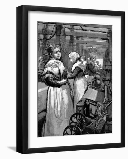 Women Operatives Tending Power Looms in a Yorkshire Woollen Mill, 1883-null-Framed Giclee Print