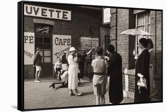 women outside café-Lucien Aigner-Framed Stretched Canvas