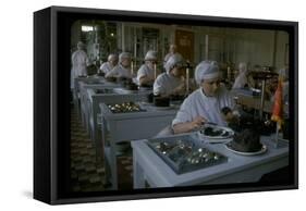 Women Packing Caviar Into Glass Jars for Export at Astrakhan Fish Complex Processing Plant-Carl Mydans-Framed Stretched Canvas