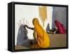 Women Painting Design on a Wall in a Village Near Jaisalmer, Rajasthan State, India-Bruno Morandi-Framed Stretched Canvas