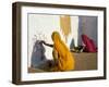 Women Painting Design on a Wall in a Village Near Jaisalmer, Rajasthan State, India-Bruno Morandi-Framed Photographic Print