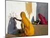 Women Painting Design on a Wall in a Village Near Jaisalmer, Rajasthan State, India-Bruno Morandi-Mounted Photographic Print