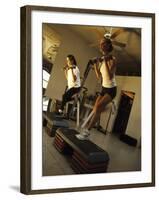 Women Performing Step Exercise with Handweights in Gym-null-Framed Photographic Print