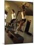 Women Performing Step Exercise with Handweights in Gym-null-Mounted Photographic Print