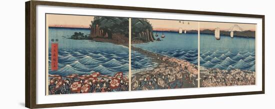 Women Pilgrims at Enoshima Shrine of Benzaiten, the Goddess of Good Fortune-Ando Hiroshige-Framed Premium Giclee Print