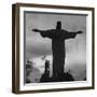 Women Posing with the Statue Called "Christ the Redeemer"-Hart Preston-Framed Premium Photographic Print