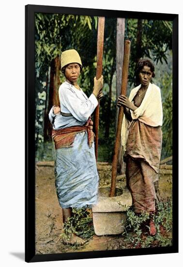 Women Pounding Rice, Madagascar, Late 19th Century-null-Framed Giclee Print