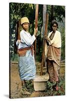 Women Pounding Rice, Madagascar, Late 19th Century-null-Stretched Canvas