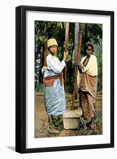 Women Pounding Rice, Madagascar, Late 19th Century-null-Framed Giclee Print