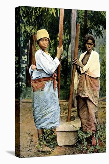 Women Pounding Rice, Madagascar, Late 19th Century-null-Stretched Canvas