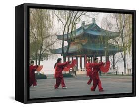 Women Practising Tai Chi in Front of a Pavilion on West Lake, Hangzhou, Zhejiang Province, China-Kober Christian-Framed Stretched Canvas