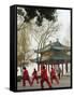 Women Practising Tai Chi in Front of a Pavilion on West Lake, Hangzhou, Zhejiang Province, China-Kober Christian-Framed Stretched Canvas