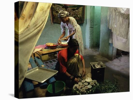 Women Preparing Food and Drink for Coffee Ceremony, Abi Adi Village, Tigre Region, Ethiopia, Africa-Bruno Barbier-Stretched Canvas