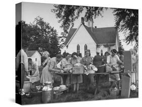 Women Preparing for the Church Picnic-Bob Landry-Stretched Canvas