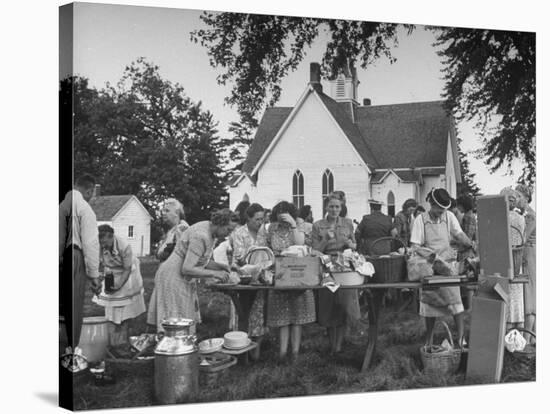 Women Preparing for the Church Picnic-Bob Landry-Stretched Canvas