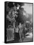 Women Rail Workers Standing at Work on Engine of Train, During WWI at Great Northern Railway-null-Framed Stretched Canvas