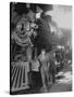 Women Rail Workers Standing at Work on Engine of Train, During WWI at Great Northern Railway-null-Stretched Canvas