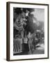 Women Rail Workers Standing at Work on Engine of Train, During WWI at Great Northern Railway-null-Framed Premium Photographic Print