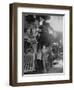 Women Rail Workers Standing at Work on Engine of Train, During WWI at Great Northern Railway-null-Framed Photographic Print