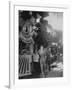 Women Rail Workers Standing at Work on Engine of Train, During WWI at Great Northern Railway-null-Framed Photographic Print