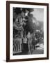 Women Rail Workers Standing at Work on Engine of Train, During WWI at Great Northern Railway-null-Framed Photographic Print