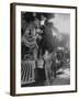 Women Rail Workers Standing at Work on Engine of Train, During WWI at Great Northern Railway-null-Framed Photographic Print