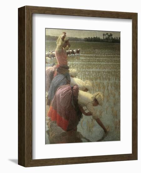 Women Rice Harvesters in the Paddy Field-Angelo Morbelli-Framed Art Print